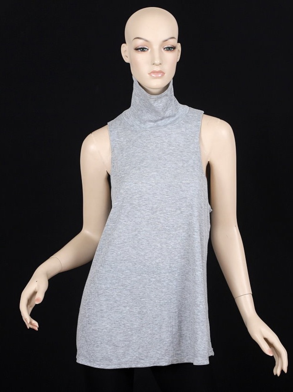 Free People Light Gray Ribbed Sleeveless Turtleneck Tank